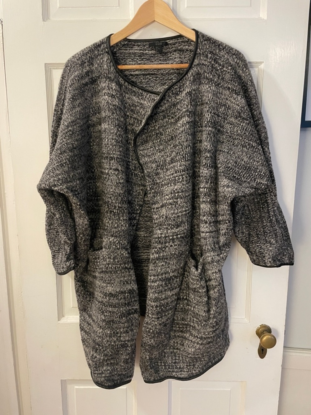 COS Marled Gray and Black Trim Open Cardigan